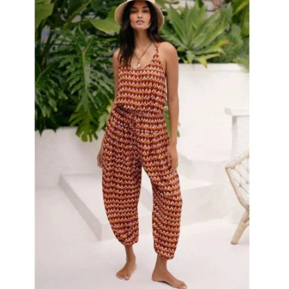 NWT-Graham Keegan-Anthropologie-Orange/Red-One-piece-Jumpsuit- Size Medium